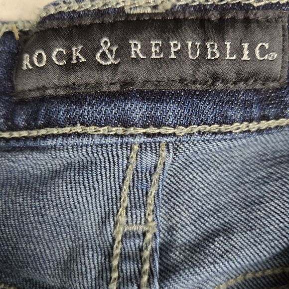 Rock & Republic Kasandra Medium Rise Boot Cut Rhinestone Stud Blue Jeans 14 S - Picture 3 of 5